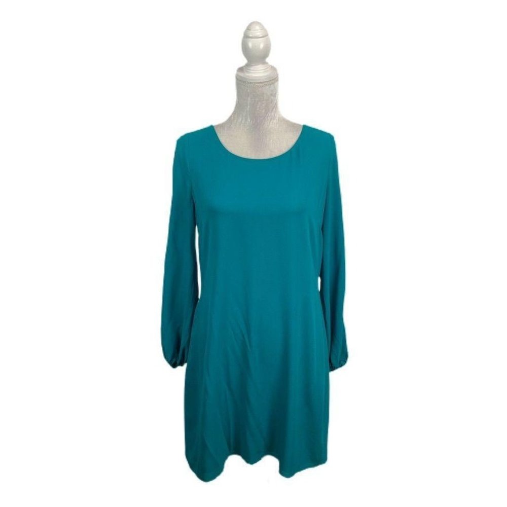 Belle Badgley Mischka Teal Shift Dress Long Sleeve
